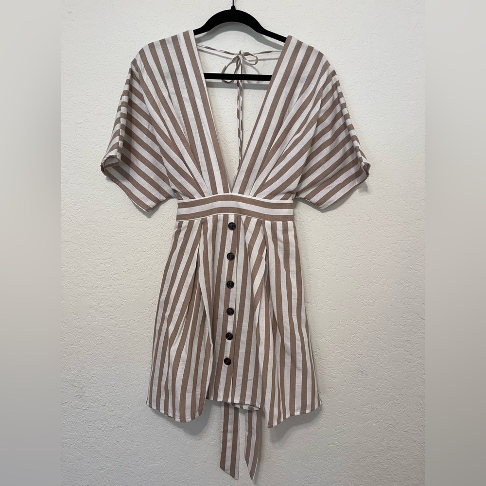 Essue Brown and White Striped Mini Dress